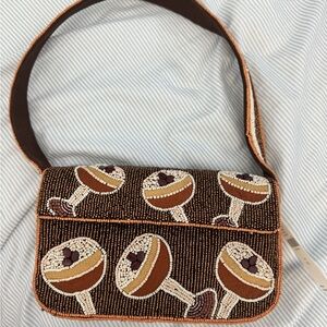 Anthropologie Espresso Martini Beaded Brown Shoulder Bag